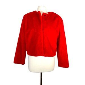 Vintage Duffel Outdoor Canada Cherry Red Boxy Vegan Faux Fur Jacket Size Medium